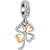 MiiFort Lover Hearts Clover Charm Compatible with Pandora Bracelets Rose Gold Silver Twotone Lucky Charm Bead Women Family Sister Wife