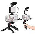 Andoer Smartphone Vlog Kit Mini LED Video Light + Cardioid Microphone + Extendable Phone Clip + Tripod with Adjustable Brightness for Live Stream Vlog Video Shooting Video Conference Selfie