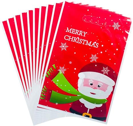Biscotti Di Natale Usa.Artistic9 10 Sacchetti Regalo In Plastica A Forma Di Corona Di Babbo Natale Usa E Getta Per Biscotti Cioccolatini Buon Natale Capodanno Ein Amazon It Sport E Tempo Libero