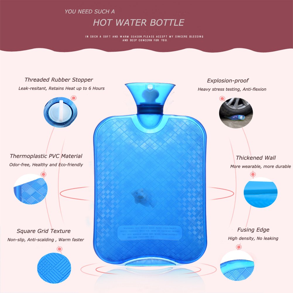 Hot Water Bottle Hot Water Bag with Knit Cover 2L Thicked PVC Retains Heat for 6 Hours Winter Warm Relaxing Heat Cold Therapy