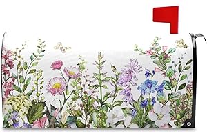 Spring Mailbox Covers, Spring Wild Flowers Butterfly Mailbox Covers Oxford Cloth Post Box Cover with Magnetic Strip for Garde