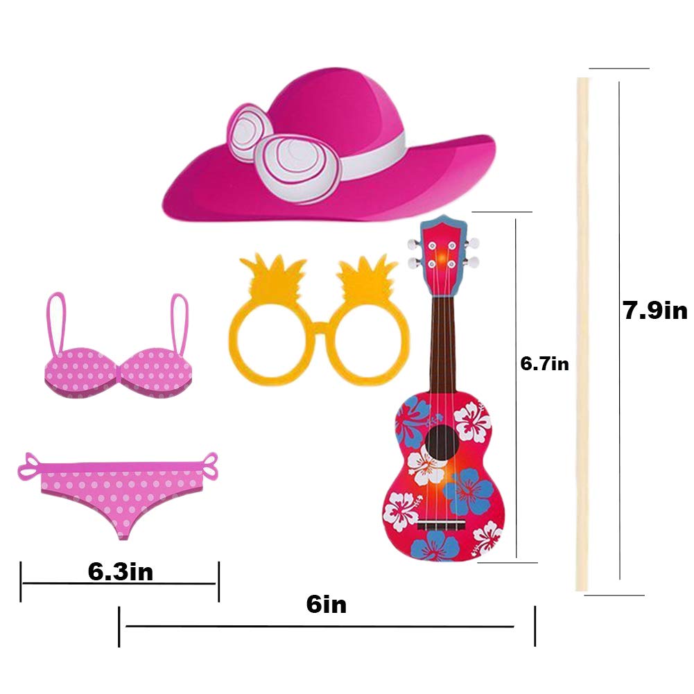 Hawaiian Photo Booth Props for Holiday, Wedding, Fun Party Decorations - 43 Count