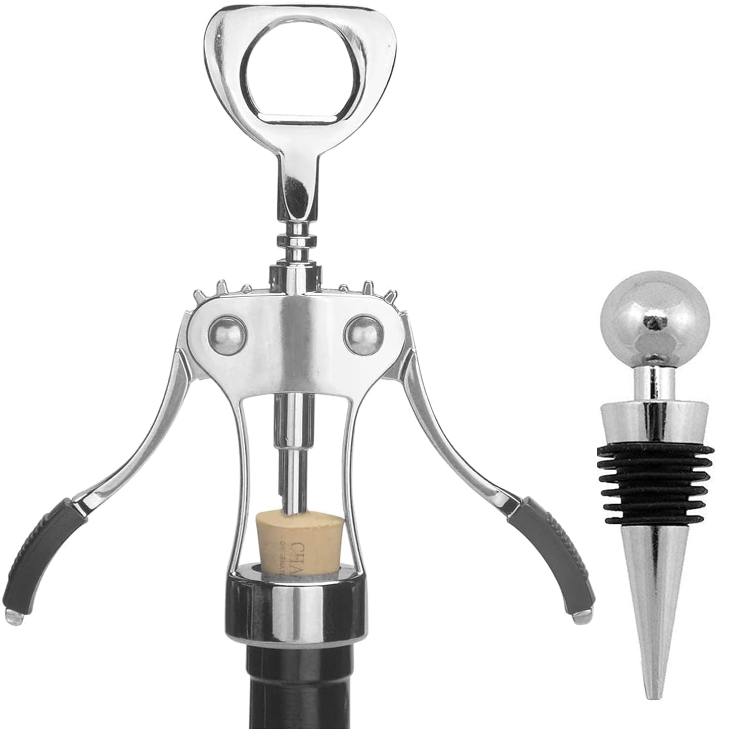 Tovee Upgrade Wing Corkscrew Wine Opener with Wine Stopper, Waiters Corkscrew Cork and Beer Cap Bottles Opener Remover