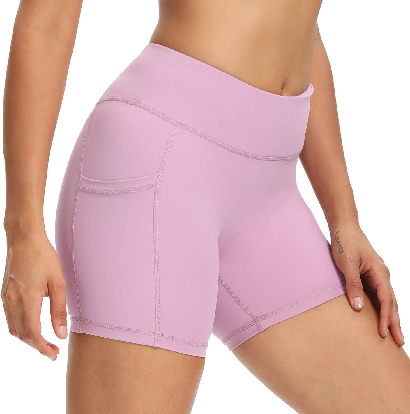 CQC Women's High Waist Yoga Shorts Compression Workout Running Bike Shorts Side Pockets