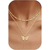 MEVECCO Layered Butterfly Necklace Stackable 18k Gold Plated Dainty Charm Choker Layering Pendant Necklace Stack for Women Trendy Jewelry Set Gift