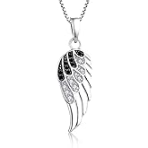 STARCHENIE 925 Sterling Silver Angel Wing Pendant Necklace for Women Cubic Zirconia 18" Chain