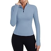 ZHENWEI Womens 1/4 Zip Workout Tops Lightweight Slim Fit Workout Jackets Athletic Gym Yoga Shirts (Light Grey Blue,S)