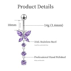 LEE&RO Purple Belly Button Ring 14G Purple Belly
