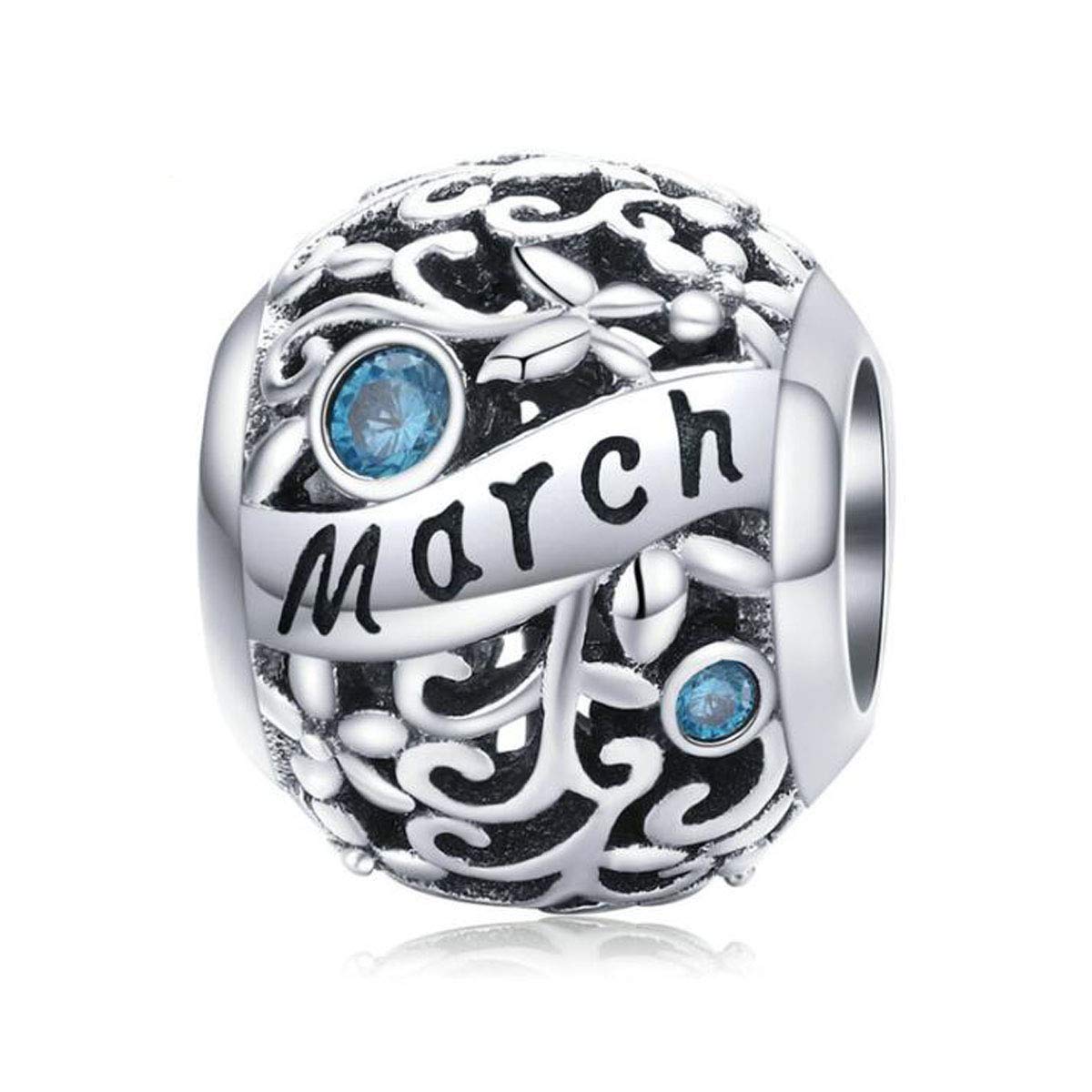 Women September October Birthstone Charm Beads 925 Sterling Silver Charms Happy Birthday 12 Birthstone Charms fit for Pandora Bracelets (March Birthstone Charm)