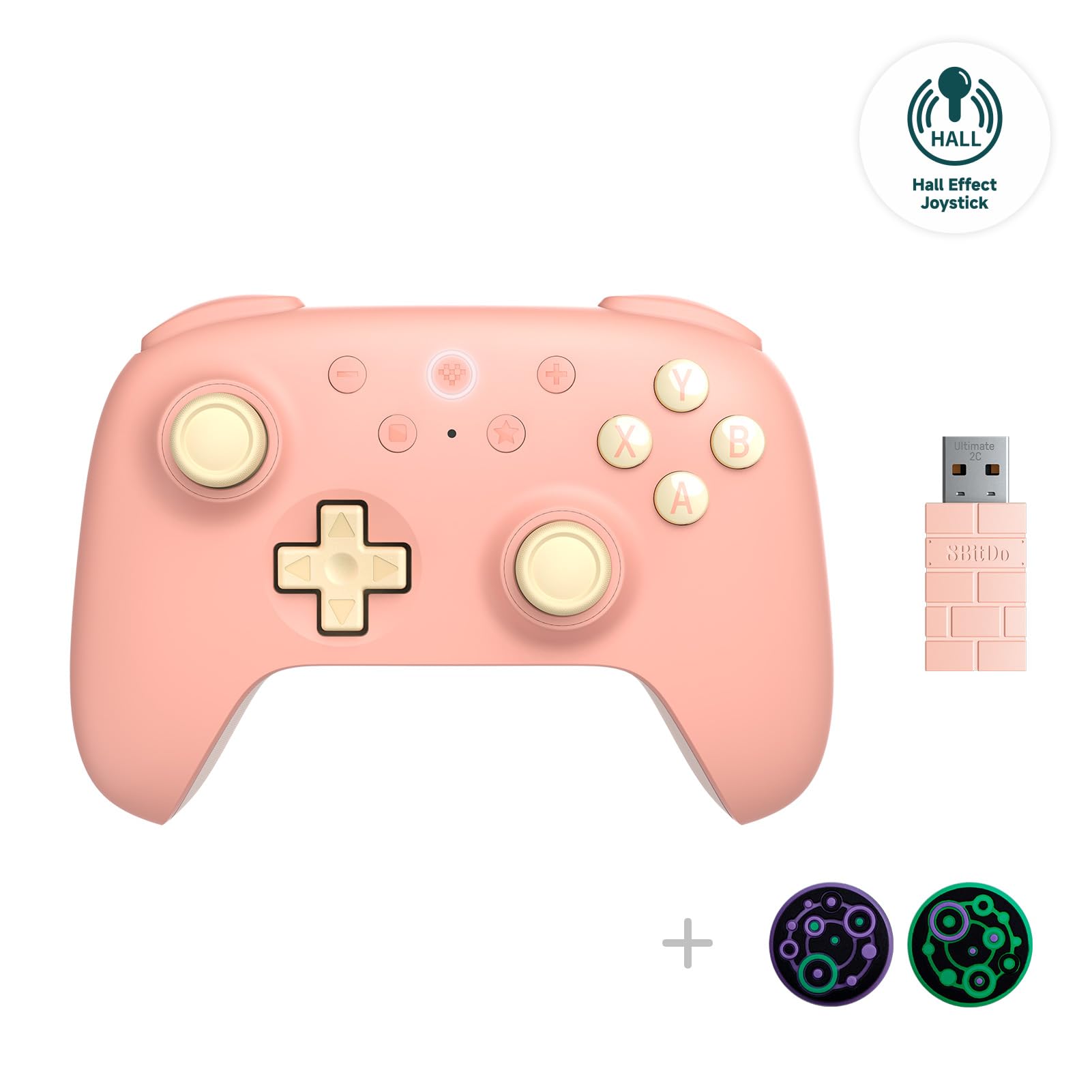 Photo 1 of 8Bitdo Ultimate 2C Hall Effect Joysticks and Hall Triggers Wireless Controller for Windows PC and Android, with Remappable L4/R4 Bumpers, Turbo function & Rumble vibration (Peach)