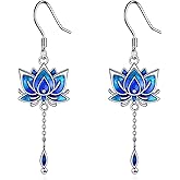 Lotus Earrings 925 Sterling Sliver Blue Lotus Flower Dangle Earrings Jewerly Gifts for Women