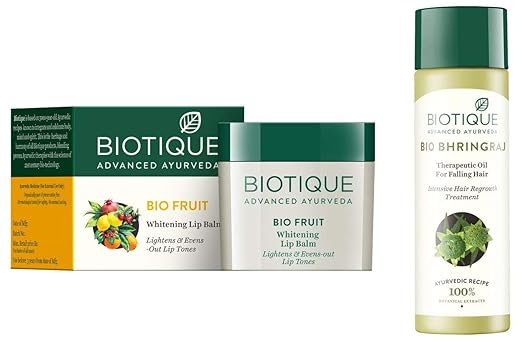 Biotique Bio Fruit Whitening Lip Balm, 12g & Bio Bhringraj Fresh