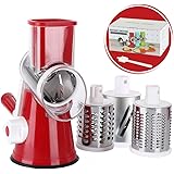 Cambom Rotary Cheese Grater Shredder Chopper Round Tumbling Box Mandoline Slicer Nut Grinder Vegetable Slicer, Hash Brown, Po