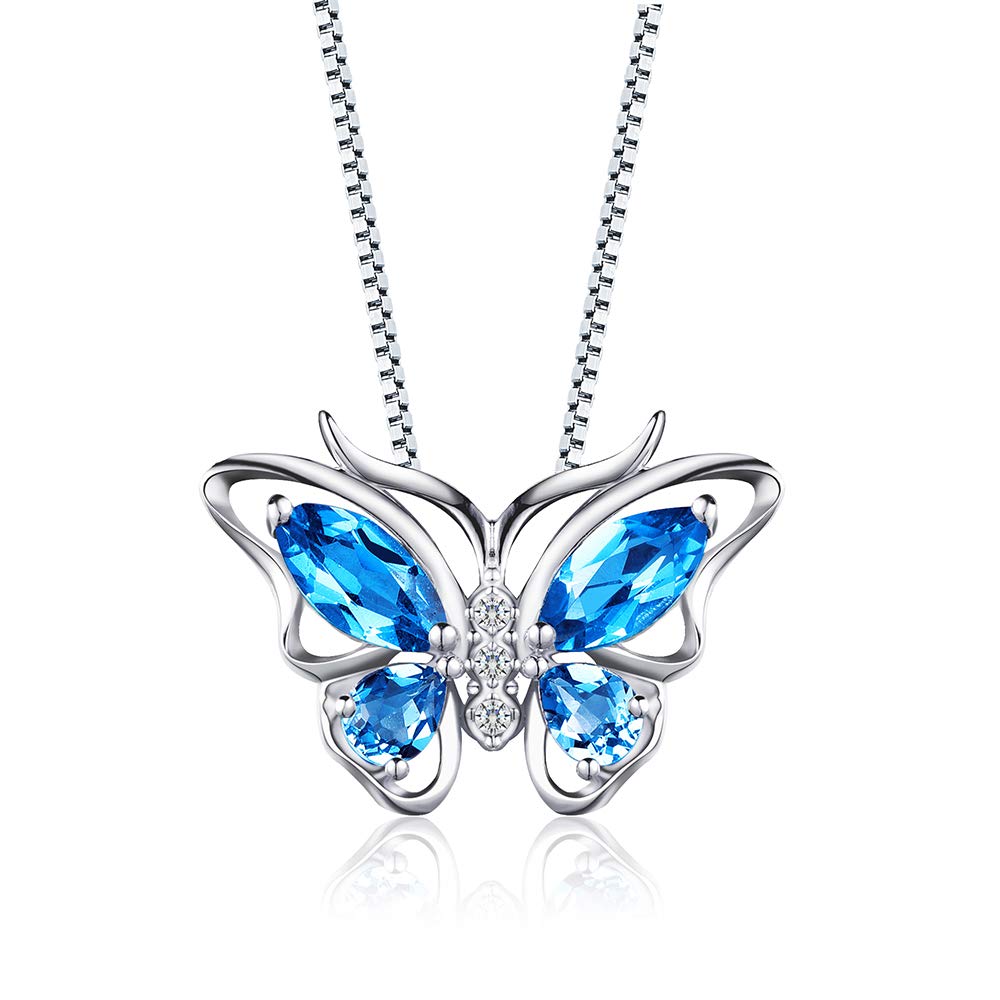 Sterling Silver Swiss Sky Blue Topaz Butterfly Pendant Necklace DP0013S