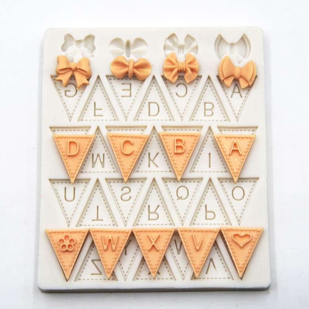 Flag Shape 26 English Letters Fondant Cake Silicone Mold Little Bows Shape Chocolate Candy Pan Cookies Mold