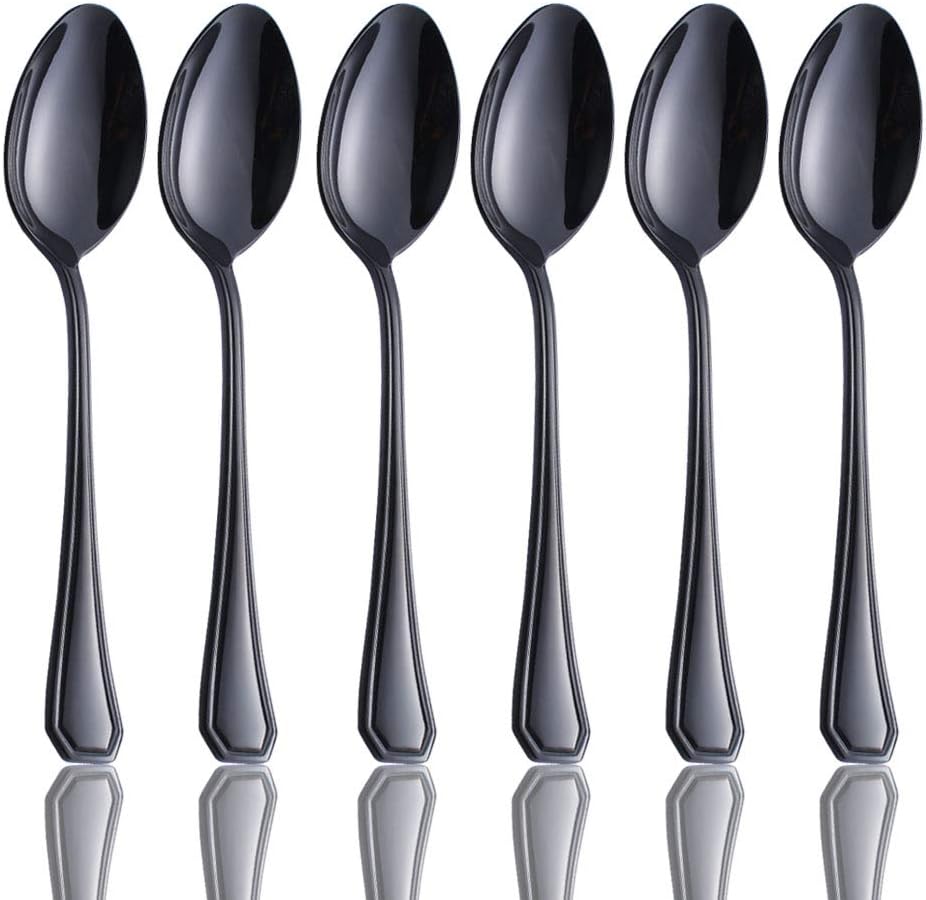 Teaspoons Set of 6, Black Dessert Spoons Flatware Replacement 18/0 Stainless Steel Small Silverware Tea Spoon, 6.8-inch Appetizer, Cereal Spoons, 6-Piece Ice Cream Spoon, Dishwasher Safe