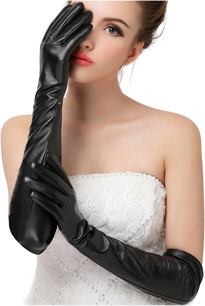 Glamorstar Women's Fashion Warm Over the Elbow 50cm Leather Gloves