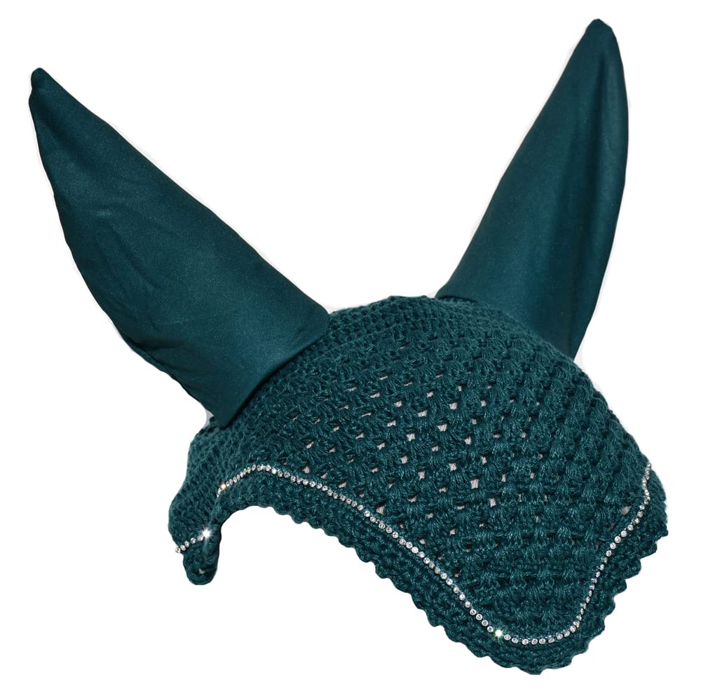 Rhinegold Diamante Fly Hood/Noise Muffler-Cob-Peacock Green