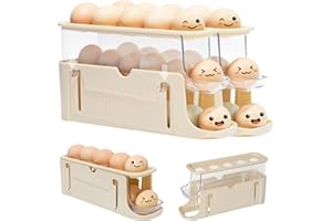Guermok Rolling Egg Holder for Fridge, 3-Tier Egg Organizer, Space-Saving Egg Container, Foldable Egg Dispenser Container Storage for Refrigerator, Cabinet, Countertop 2Pack (Cream)