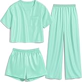 Petite&Me 3-Piece Girls Pajamas Set, Soft Short Sleeve Shirt with Pants & Shorts for Kids Teens