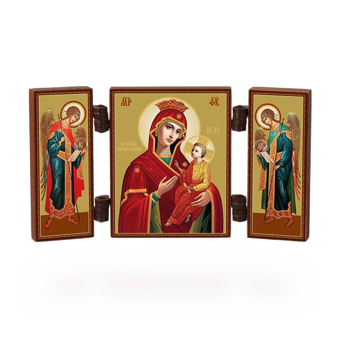 NKlaus - Mother of God Quick Hearing - Christian Icon Triptych - Skoroposlushnica - travelling altar wood 36171