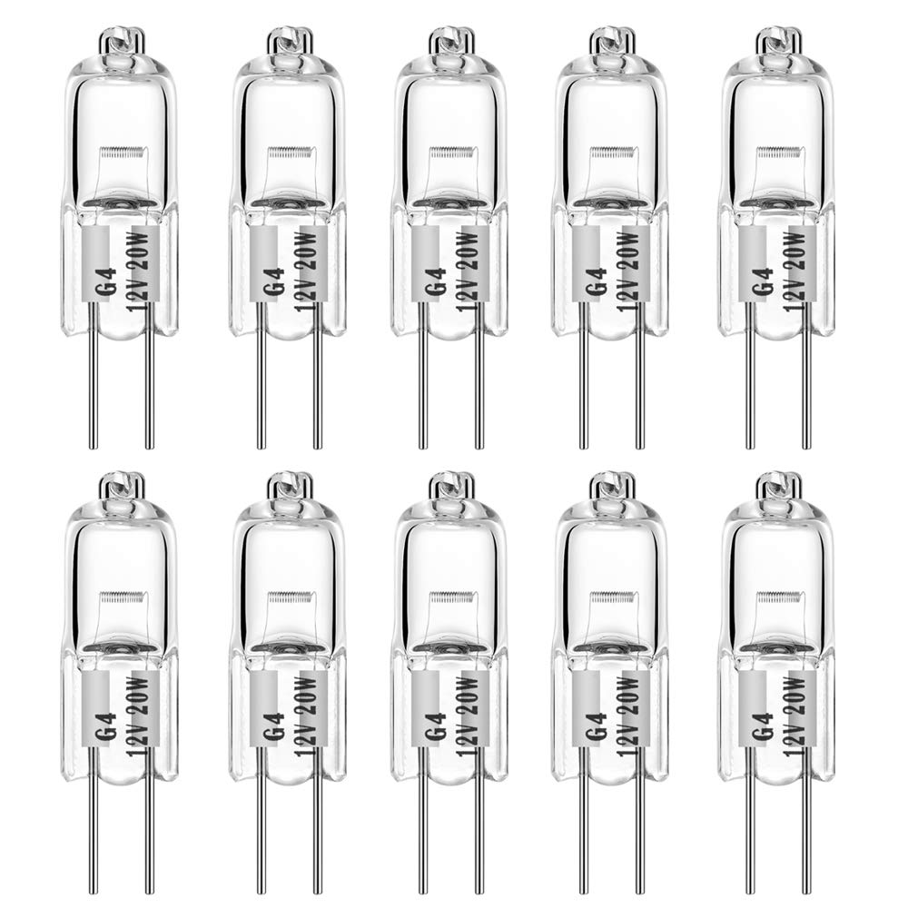 EKSAVE G4 Halogen Bulbs 20Watt 12Volt T3 2 Pin Bulb Warm White Dimmable 20W 12V 2700K Pack of 10