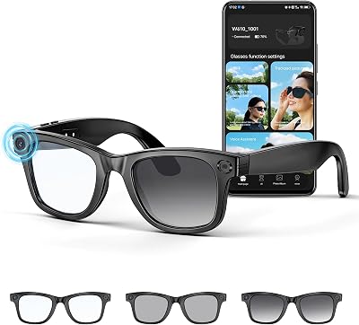 Occhiali con Telecamera 8MP, Smart Glasses Ai con Chiamate Bluetooth & WIFI, Occhiali Intelligenti con Traduzione AI in Tempo Reale/Riconoscimento di Oggetti, Lenti Fotocromatiche + Lenti Blu