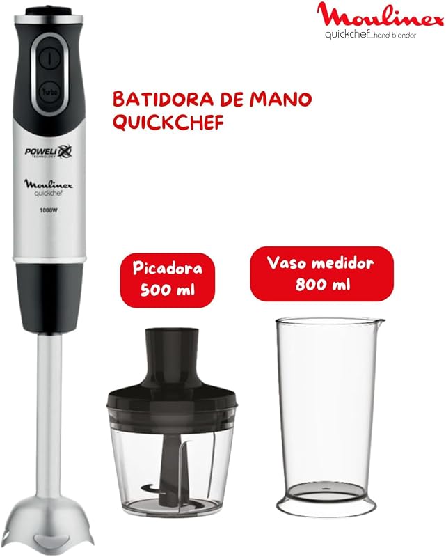 QuickChef, Batidora Mano 1000W 10 Velocidades Turbo Picadora