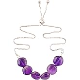 Natural Amethyst Bar Bracelet, Coin Beads Gemstone, Adjustable Slider Chain, Energy Healing Crystals, Birthday, Gift for Her, Gemstone Jewelry for Women 10-inch AAA+ Quality (amethyst)