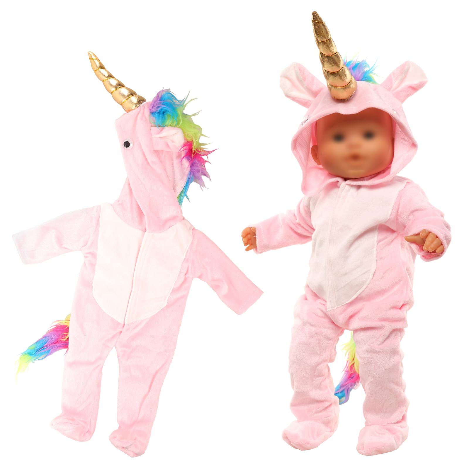 Miunana Baby Doll Clothes Handmade Casual Outfit Daily Unicorn Jumpsuit with Hat for 14-16 Inch Bitty Baby Doll Clothes Girl Birthday Gift Set