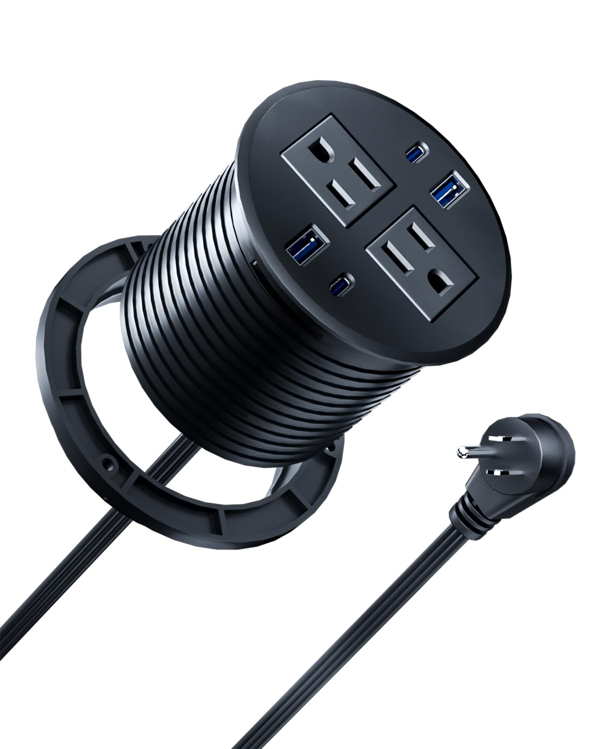 Photo 1 of 3 inch Recessed Power Grommet with AC Outlets, 20W USB C Fast Charging Conference Recessed Outlet, 40W Total, Flush Mount for Desk,Office Tables,Furniture, 4 USB Ports, Black