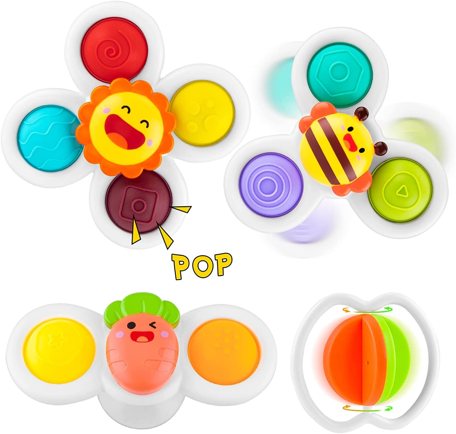 Suction Cup Spinner Toys, Baby Bath Toys with Suction Cup Silicone Flipping Board, Baby Sensory Spinner Toy Release Anxiety Travel Toys, for Toddler Boy Girl