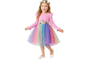 HILEELANG Little Flower Girl Tulle Tutu Dress Easter Cotton Ribbed Birthday Wedding Party Princess Dresses