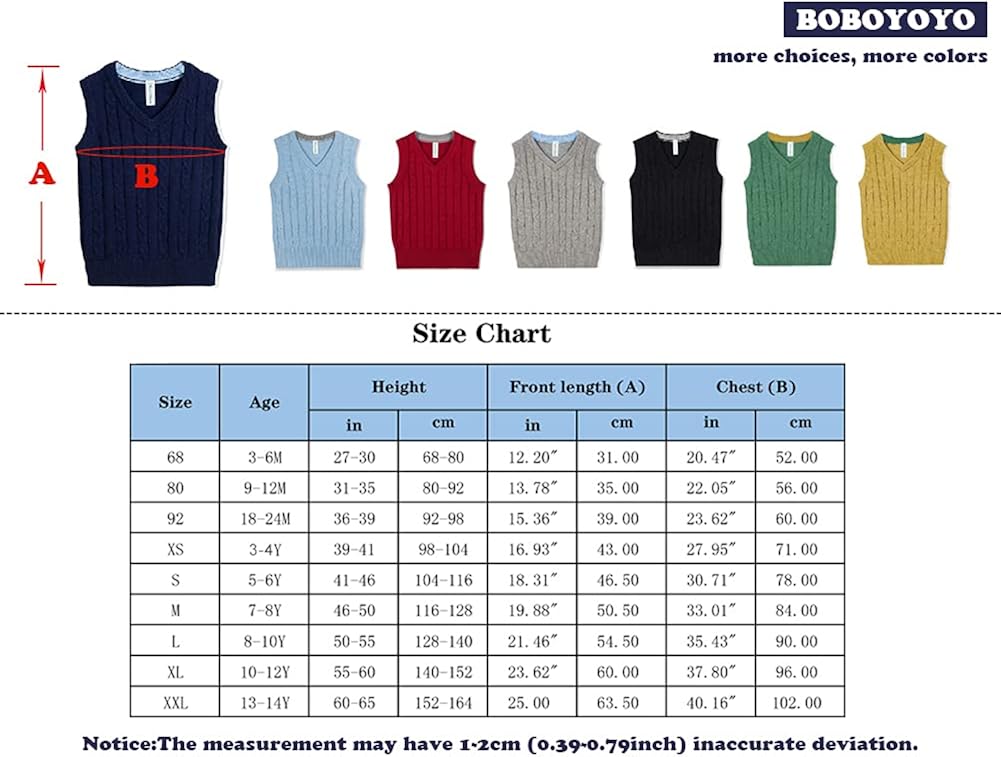 Benito & Benita BOBOYOYO Boys' Sweater Vest, School Uniform Sweater Pullover, Cotton Knit V-Neck Vest for Boy Girl Baby: Clothing
