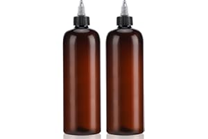 Segbeauty 16.9oz Amber Squeeze Bottles, 2Pcs 500ml Refillable Hair Dye Colored Applicator Bottle with Angled Tip, PET Twist-On Top Tip Plastic Empty Dyeing Tool for Hair Color Perm Oil Salon