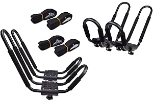 TMS Kayak Roof Racks for 2 Kayaks - Dual Universal Fit Carriers Include Two Sets of Straps for Cars, Trucks and SUVs - Easy to Mount J-Bar Style Carriers for Kayaks Canoes Paddleboards and Surfboards