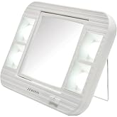 JERDON Lighted Makeup Mirror with 5X Magnification - White - J1015 | Two-Sided 6" x 6" Square Frame, Glare-Free Lighting