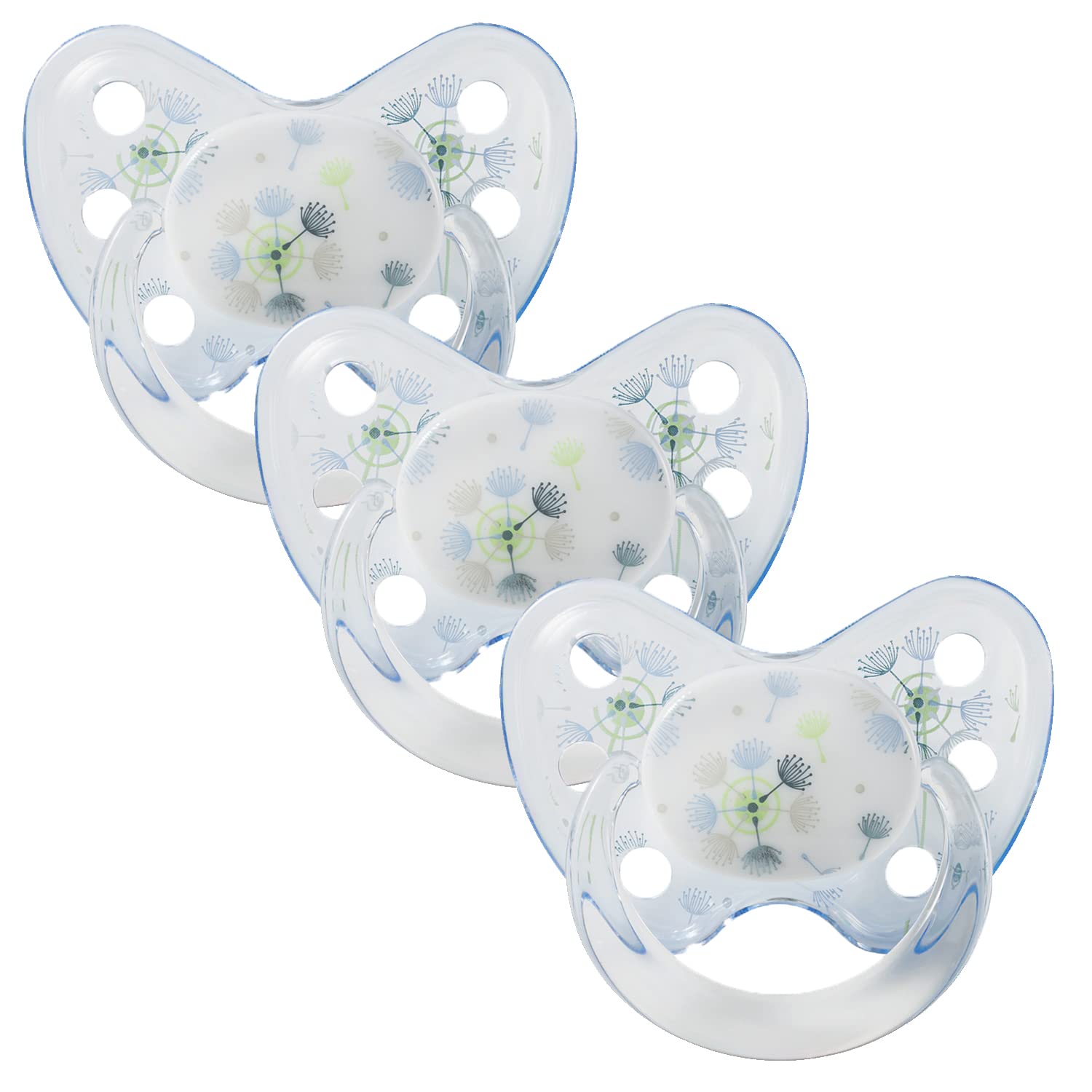 Dentistar Silicone Soother Set of 3 - Size 3, +14 Months - Tooth and Jaw Friendly Silicone Soother with Dental Step - BPA Free Baby Dummy - Made in Germany - Dandelion Design