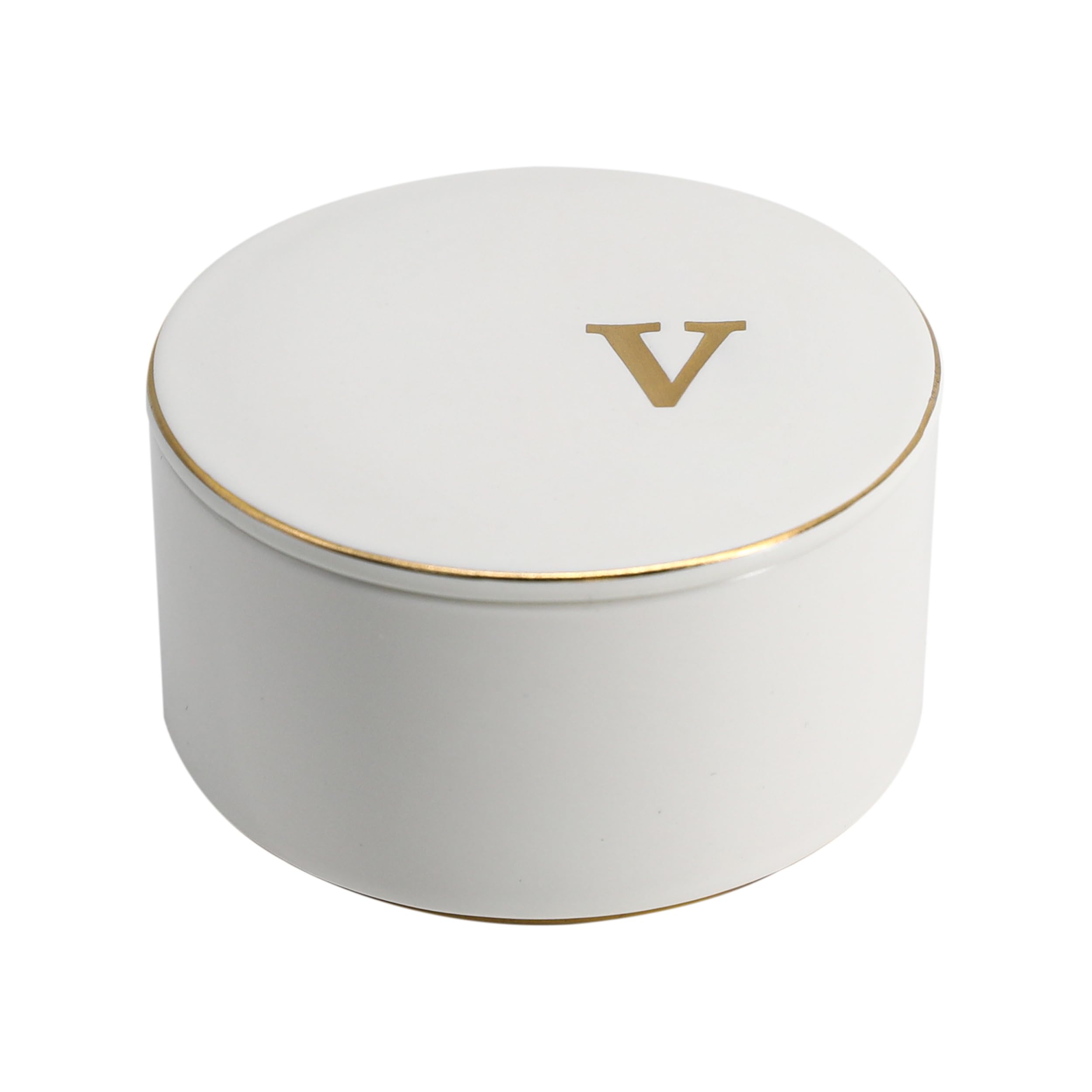 Photo 1 of COLLECTIVE HOME - Ceramic Jewelry Box, Elegant Embossed Jewelry Holder, Trinket Organizer with Gold Monogram Lid, Storage for Ring Necklace Bracelet Earrings, Rings and Accessories (v)