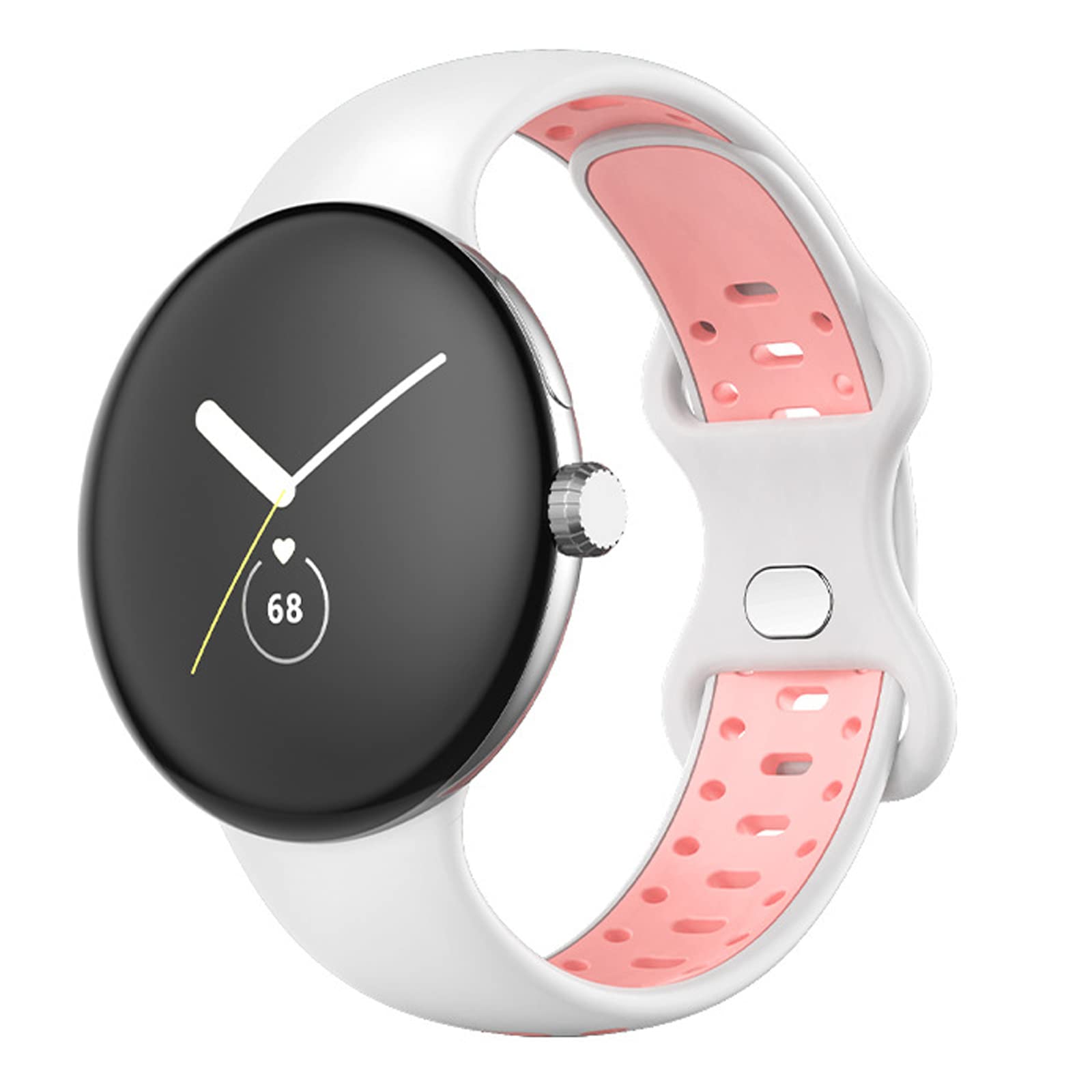 Miimall Compatible with Google Pixel Watch 2 (2023)/Pixel Watch Strap, Soft Silicone Sport Band Breathable Lightweight Waterproof Replacement Wristband Strap for Pixel Watch (White+Pink)