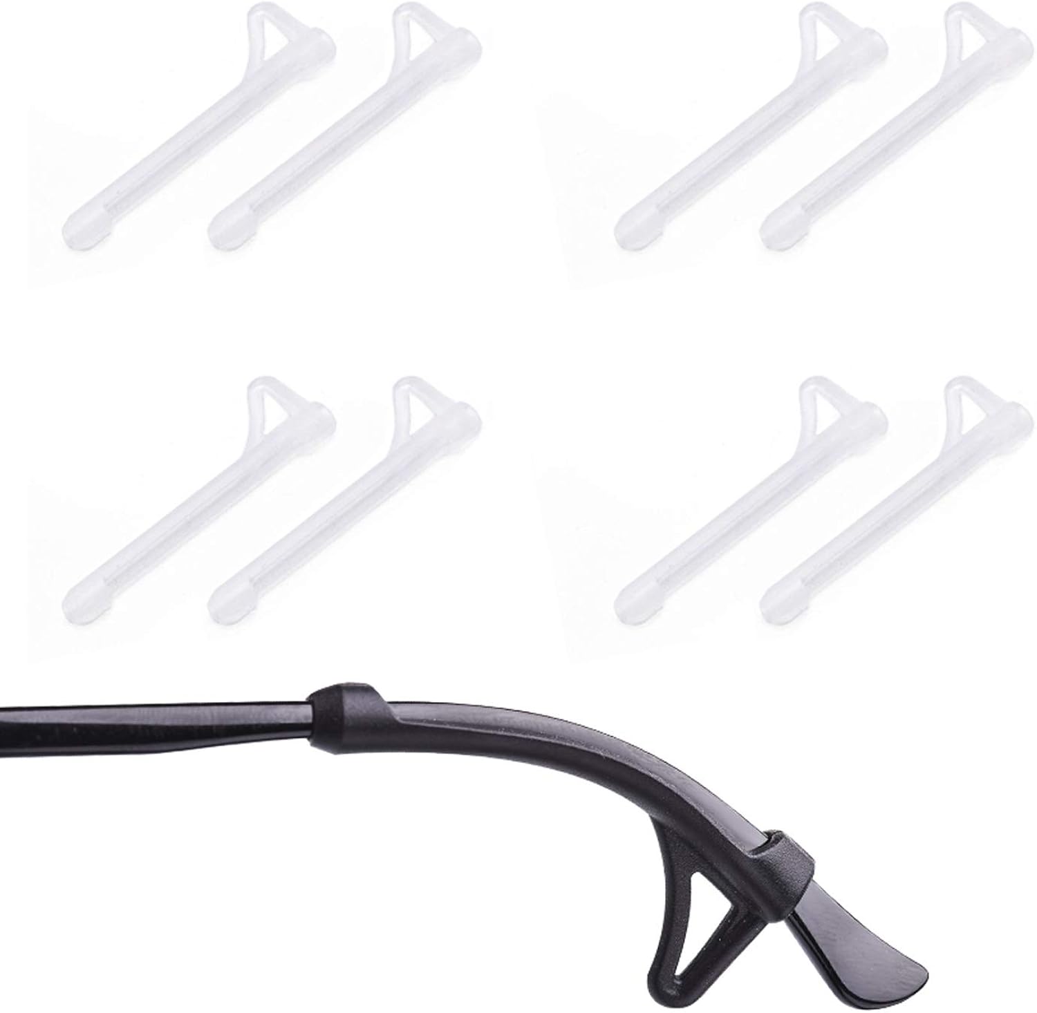 めがね固定 メガネ固定 ロック 滑り止め すり落ち防止 耳フックメガネ アクセサリー シリコーン素材 男女兼用 スポーツ 眼鏡脚直径5-12mmに対応 4枚 クリア