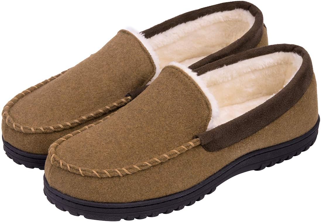 Men's Micro Wool Moccasin Slippers with Plush Fleece Lining