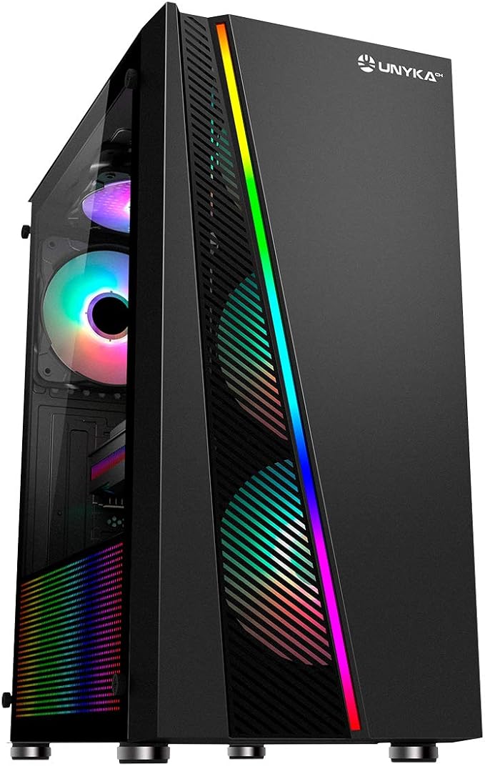 UNYKAch Boîtier pour Ordinateur ATX GLAYZE Noir Gaming, façade ARGB, Panneau latéral en Verre