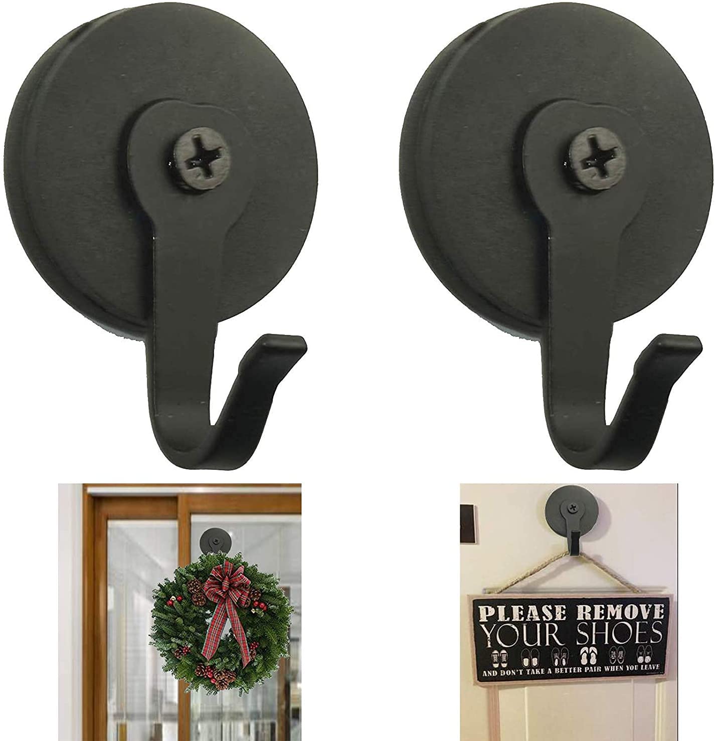 AUXPhome 2-Pack Magnetic Wreath Hanger－ by Placing one Magnet on Either Side of The Single-pane Glass or it can Also be Used Separately on Metal Steel Door, (Magnet Base with Rubber Metal Hook