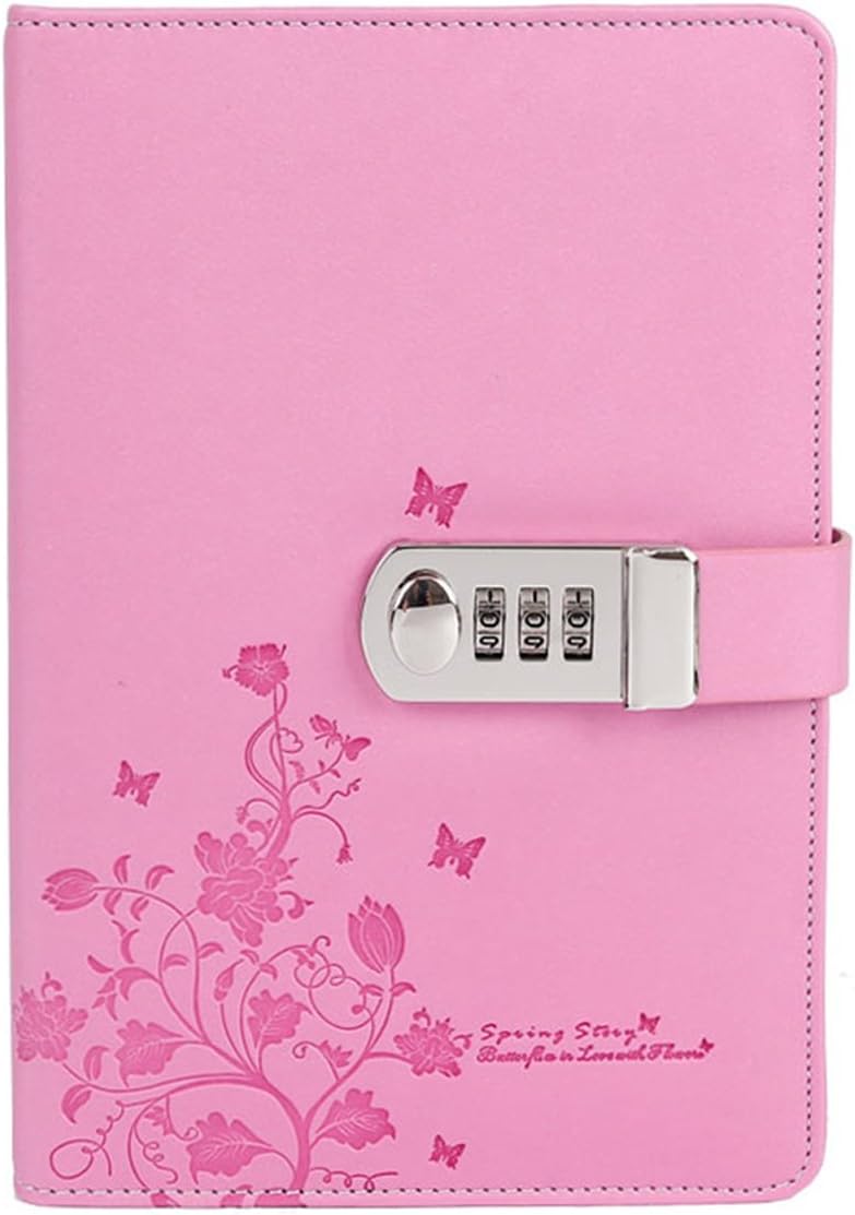 NectaRoy PU Leather Password Notebook Writing Journal Diary Planner Organizer, Butterfly and Flower Pattern