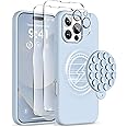 COFFKER Magnetic for iPhone 16 Pro Max Case, Compatible with Magsafe, Suction Cup Phone Mount, [2 Screen Protectors][Camera Protector] Silicone Shockproof Protective Phone Cover 6.9", Baby Blue