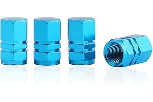 GODESON Light Blue Aluminum Tire Valve Stem Cap with Hexgon Style, 4 Pcs/Set, Aluminum Tire Wheel Stem Air Valve Caps for Aut