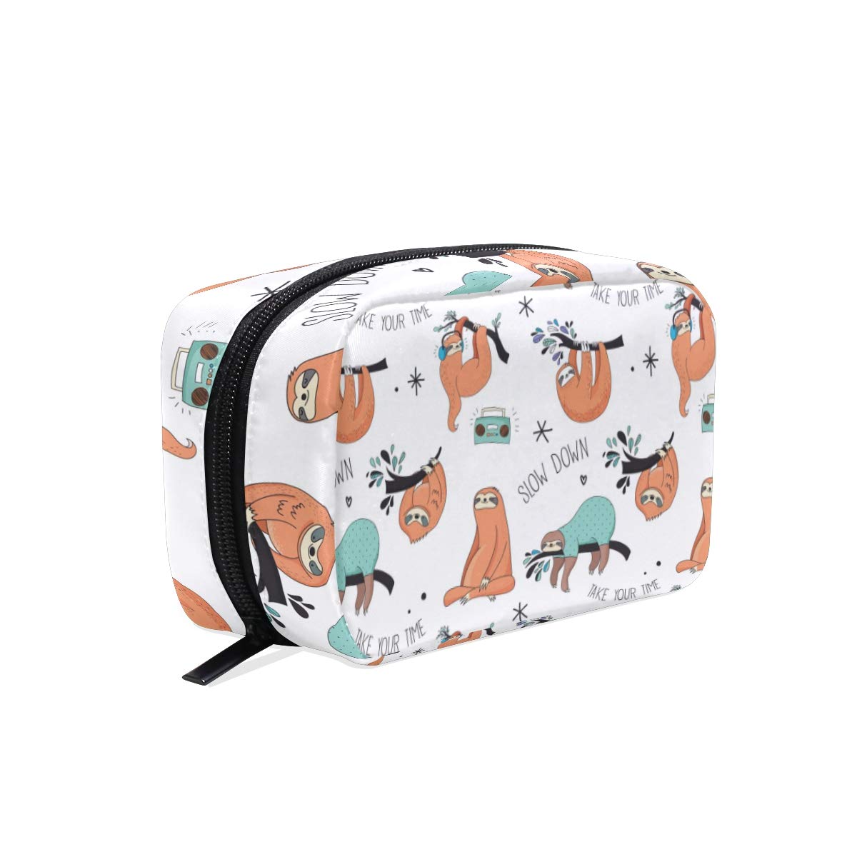 Makeup Pouch Sloth Tree Floral Print Cosmetic Toiletry Bag Storage Large Travel Handle Personalised with Compartments for Teenage Girl Women Lady White