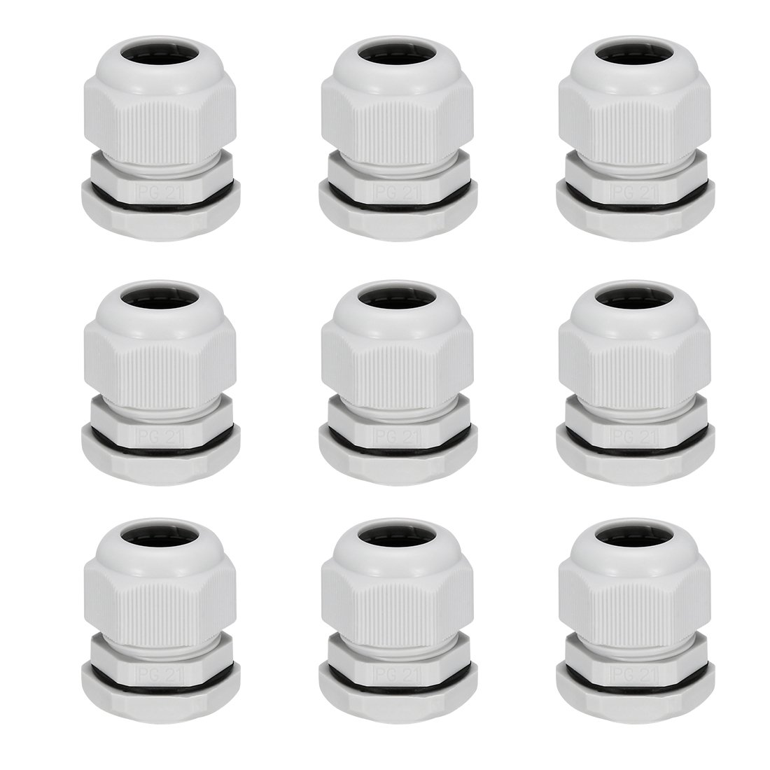 sourcing map 9Pcs PG21 Cable Gland Waterproof Plastic Joint Adjustable Locknut White for 13mm-18mm Dia Cable Wire