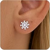 VRIUA Silver Snowflake Earrings for Women 14K White Gold Plated Dainty Christmas Earrings Winter Jewelry Holiday Gift for Her